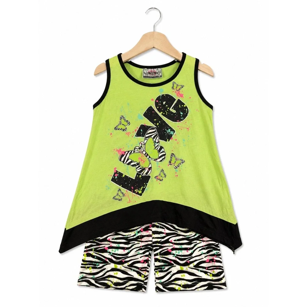 Beautees Girls 2 Piece Love Butterfly Neon Tank Bike Shorts Set Size 6 NWT